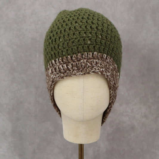 Green Crochet Gray Y2K Cable Knit Skater Cottage Cozy Beanie Cap Hat OS