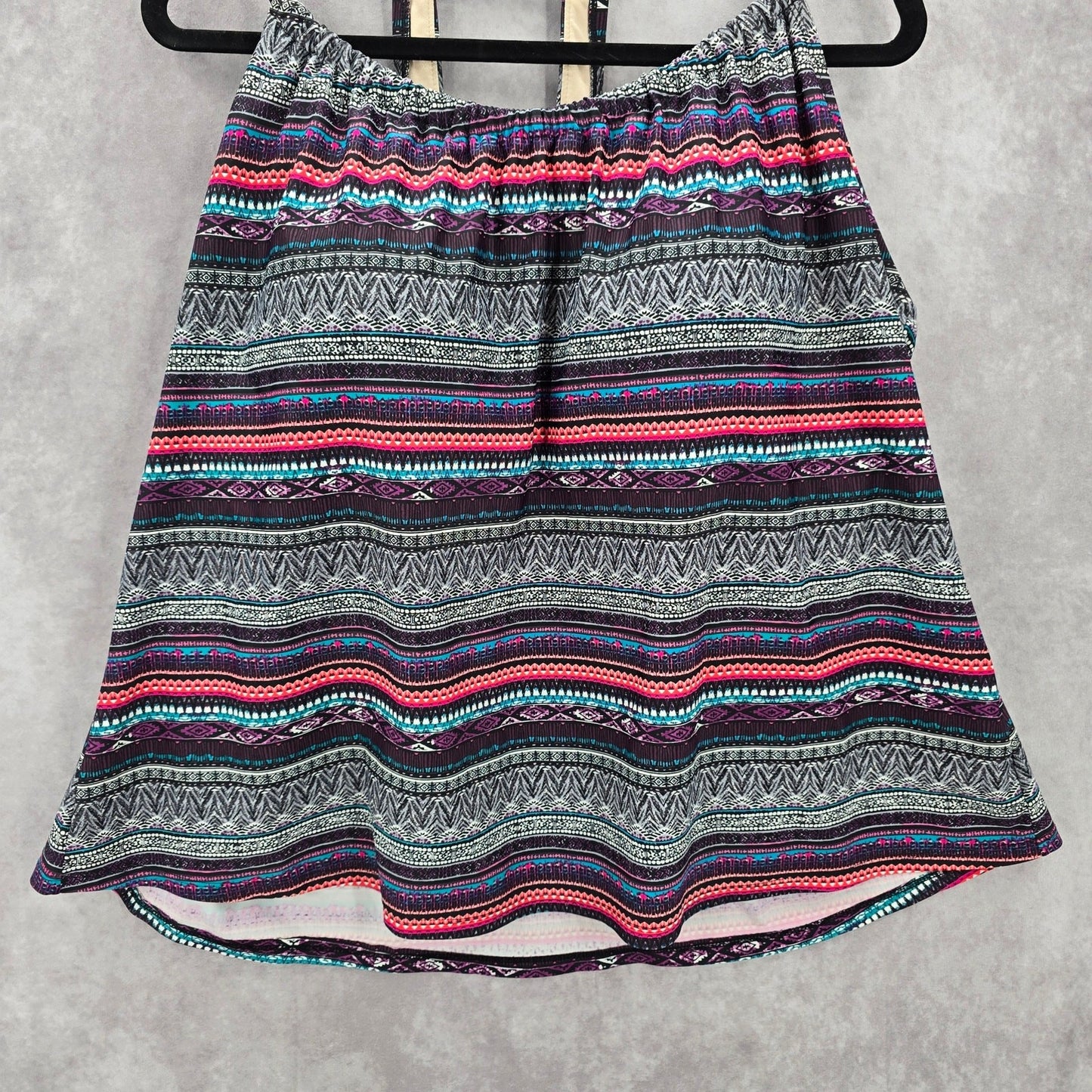 Kona Sol Black Multi Color Print Padded Swimwear Tankini Tank Top Plus 24W 2X