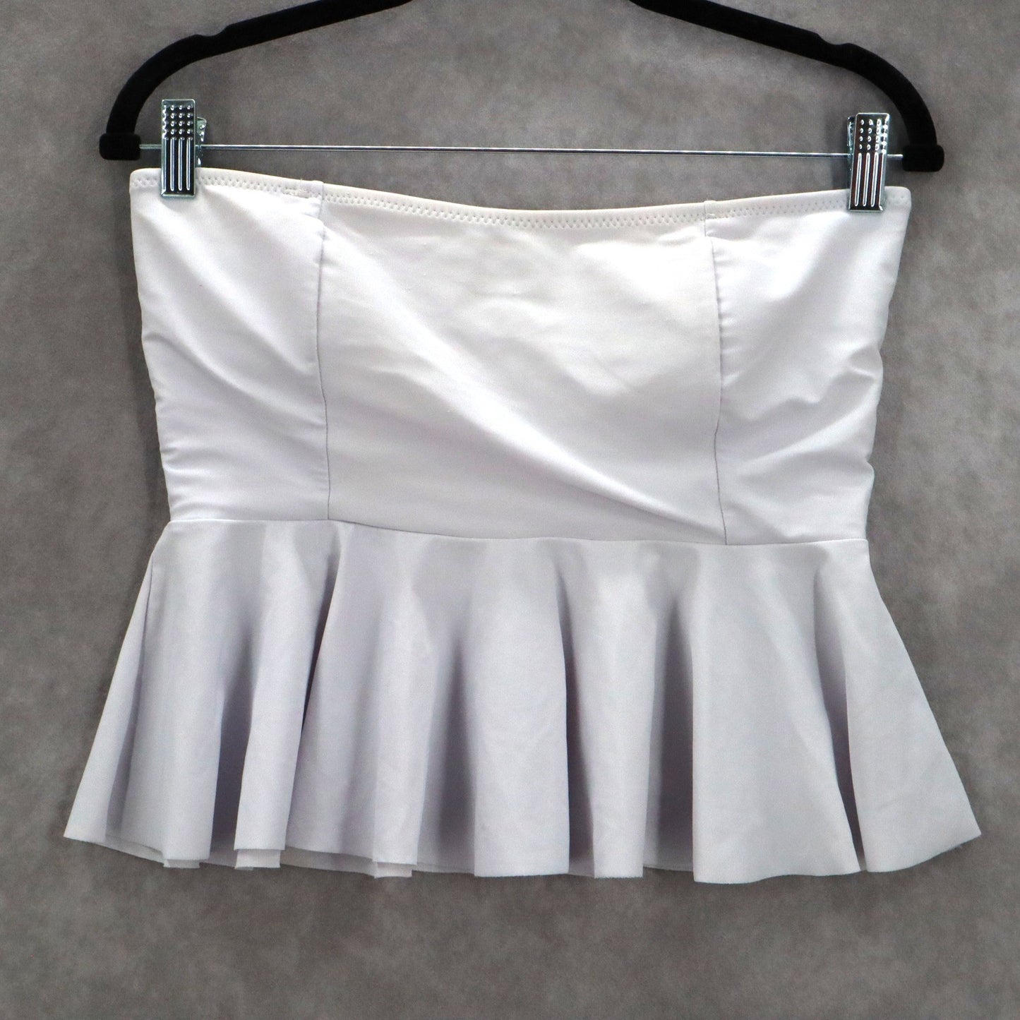 White Ruffle Strapless Tube Swim Pull On Beach Boho Crop Tankini Top S Small