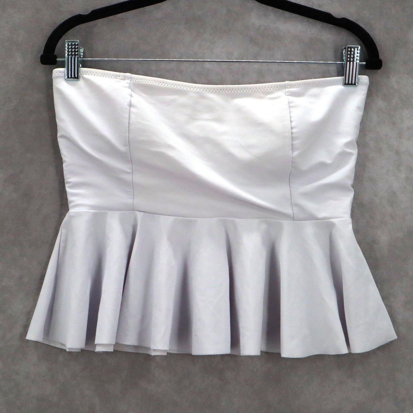 White Ruffle Strapless Tube Swim Pull On Beach Boho Crop Tankini Top S Small