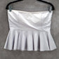 White Ruffle Strapless Tube Swim Pull On Beach Boho Crop Tankini Top S Small