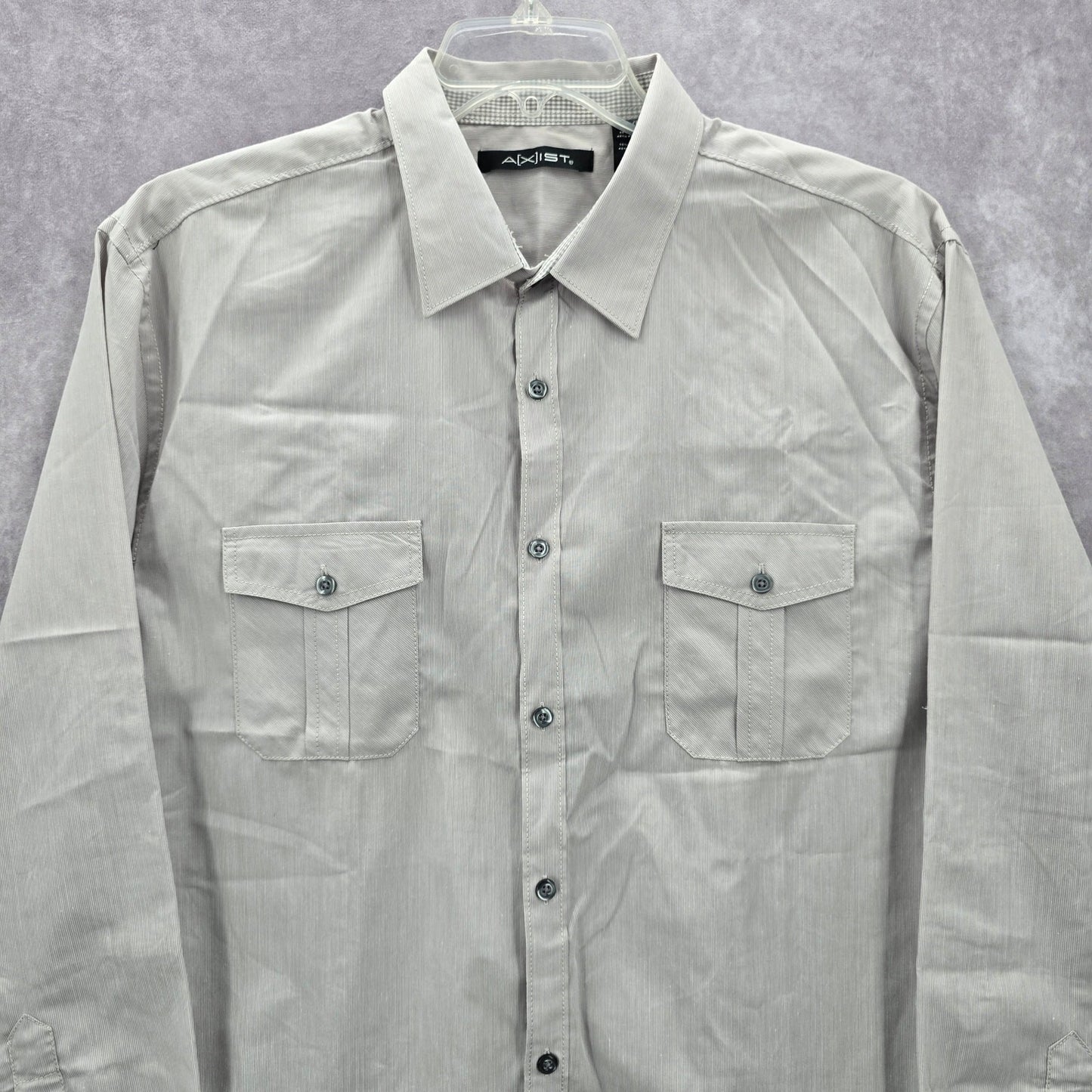 Axist Gray Button Down Western Work Casual Stripe Long Sleeve Dress Shirt XL