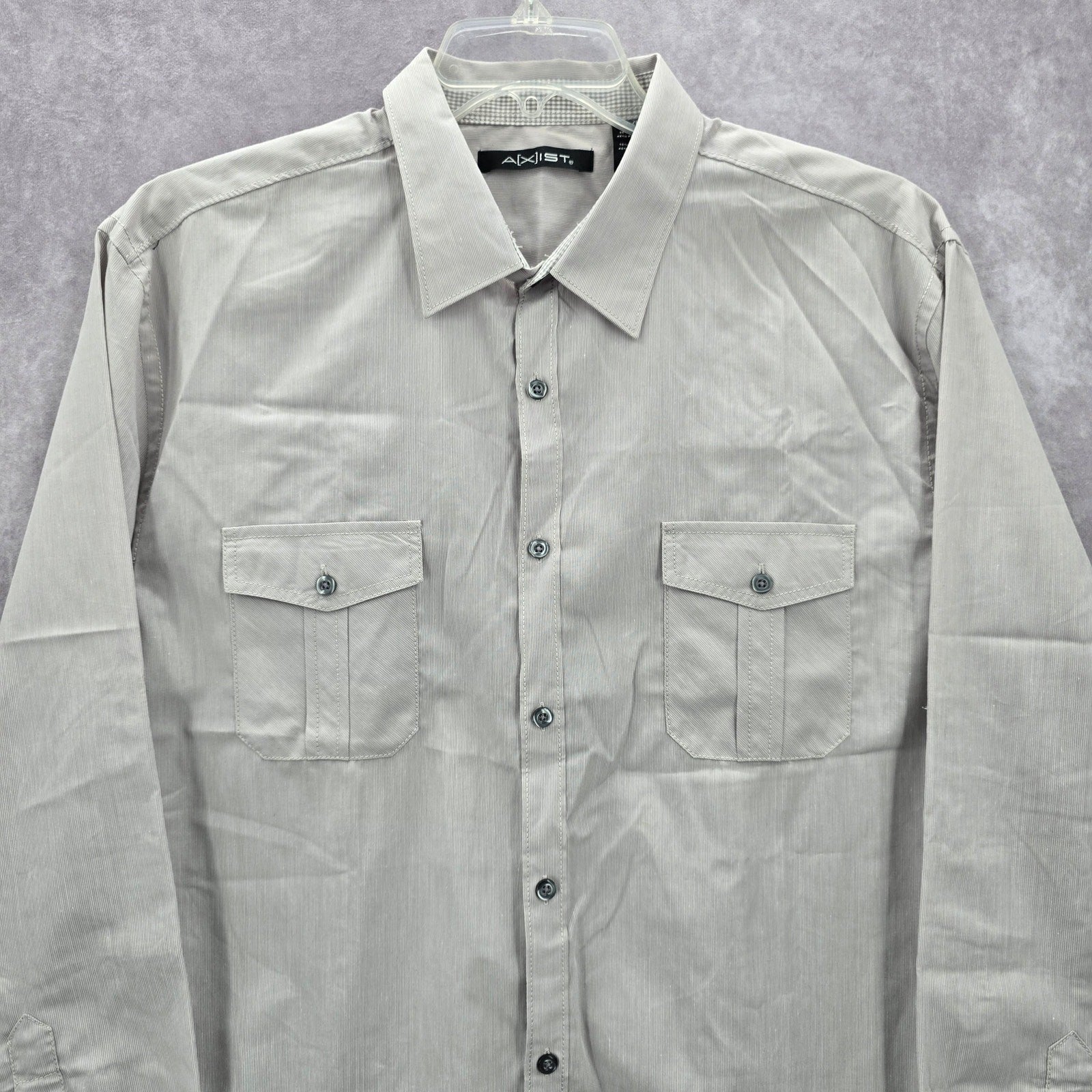 Axist Gray Button Down Western Work Casual Stripe Long Sleeve Dress Shirt XL