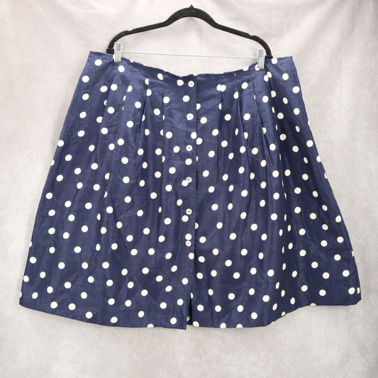 Blue Navy Polka Dots Retro Flare Pleated Party Cottage Flowy Plus Skirt 14