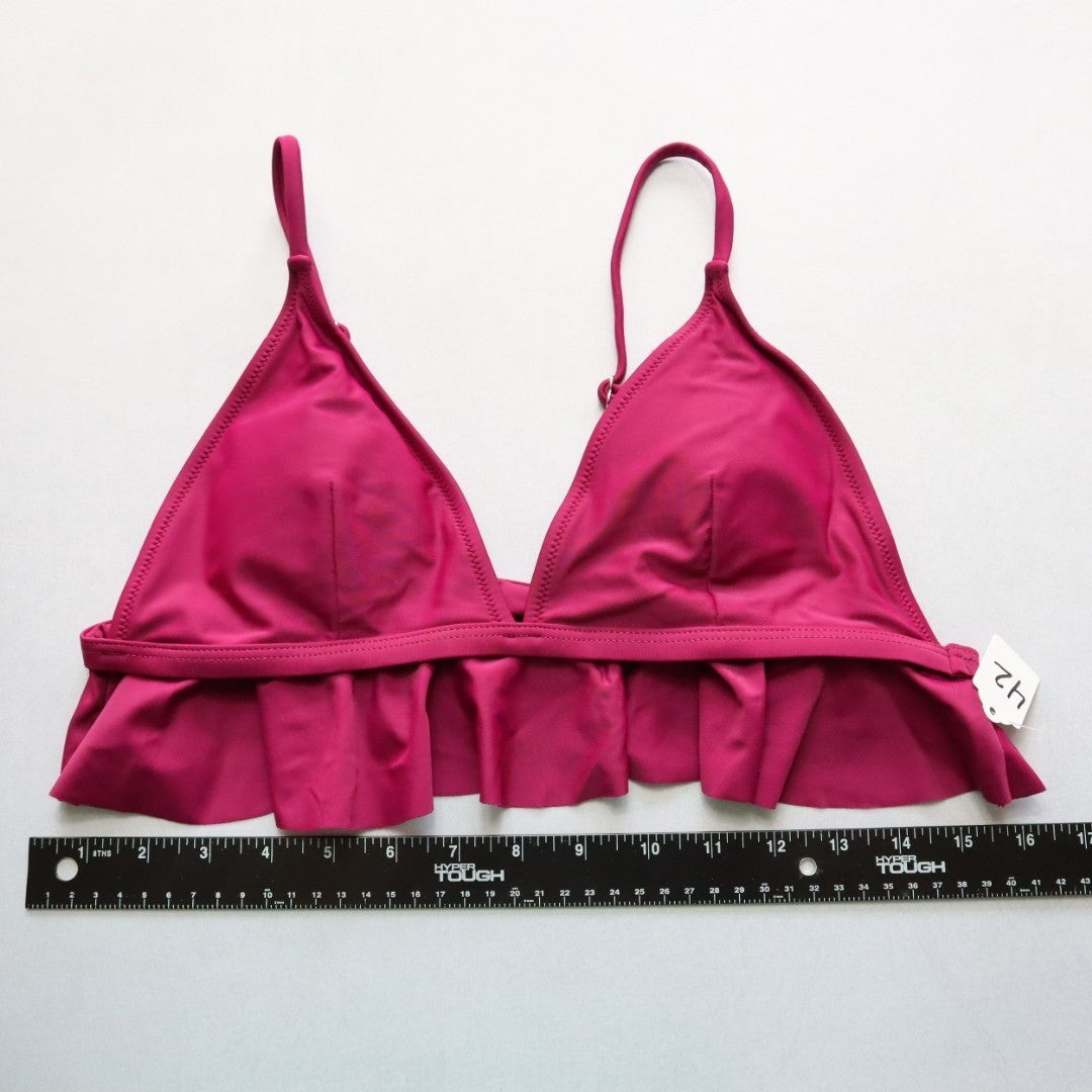 Purple Ruffle Swim Boho Padded Sports Bra Beach Bralette Bikini Top L Large