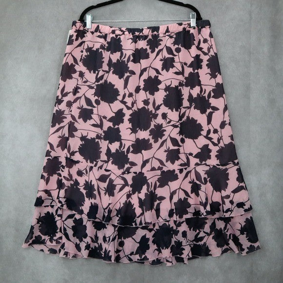 Sag Harbor Pink Blue Floral Knee Length Skirt Pull On Plus Boho XL Extra Large