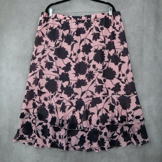 Sag Harbor Pink Blue Floral Knee Length Skirt Pull On Plus Boho XL Extra Large