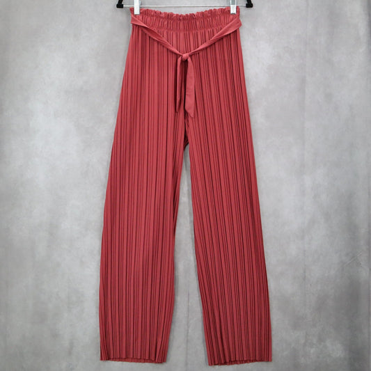 Pink Stripe Belted Wide Leg Boho Pull On Straight Leg Trousers Pant S Small
