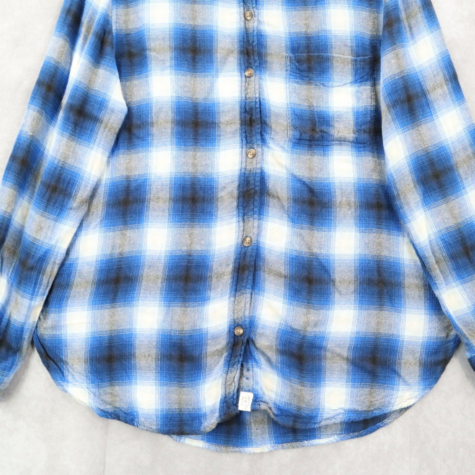 American Eagle Outfitters Blue Flannel Plaid Long Sleeve Button Boyfriend Fit L