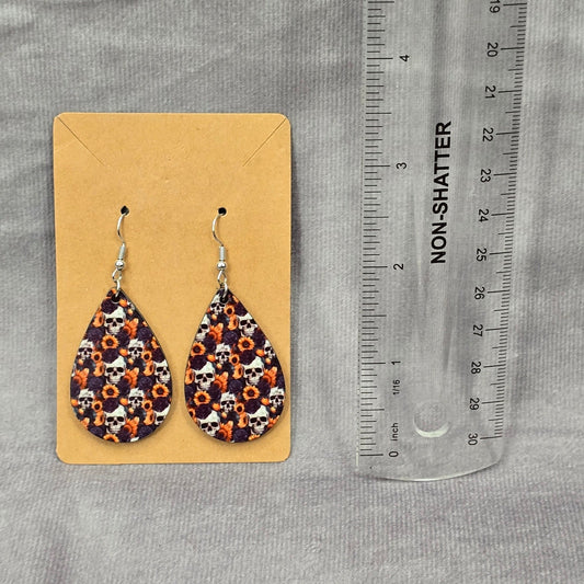 Sunflower Skull Teardrop Hook Handmade Halloween Earrings JB1E3