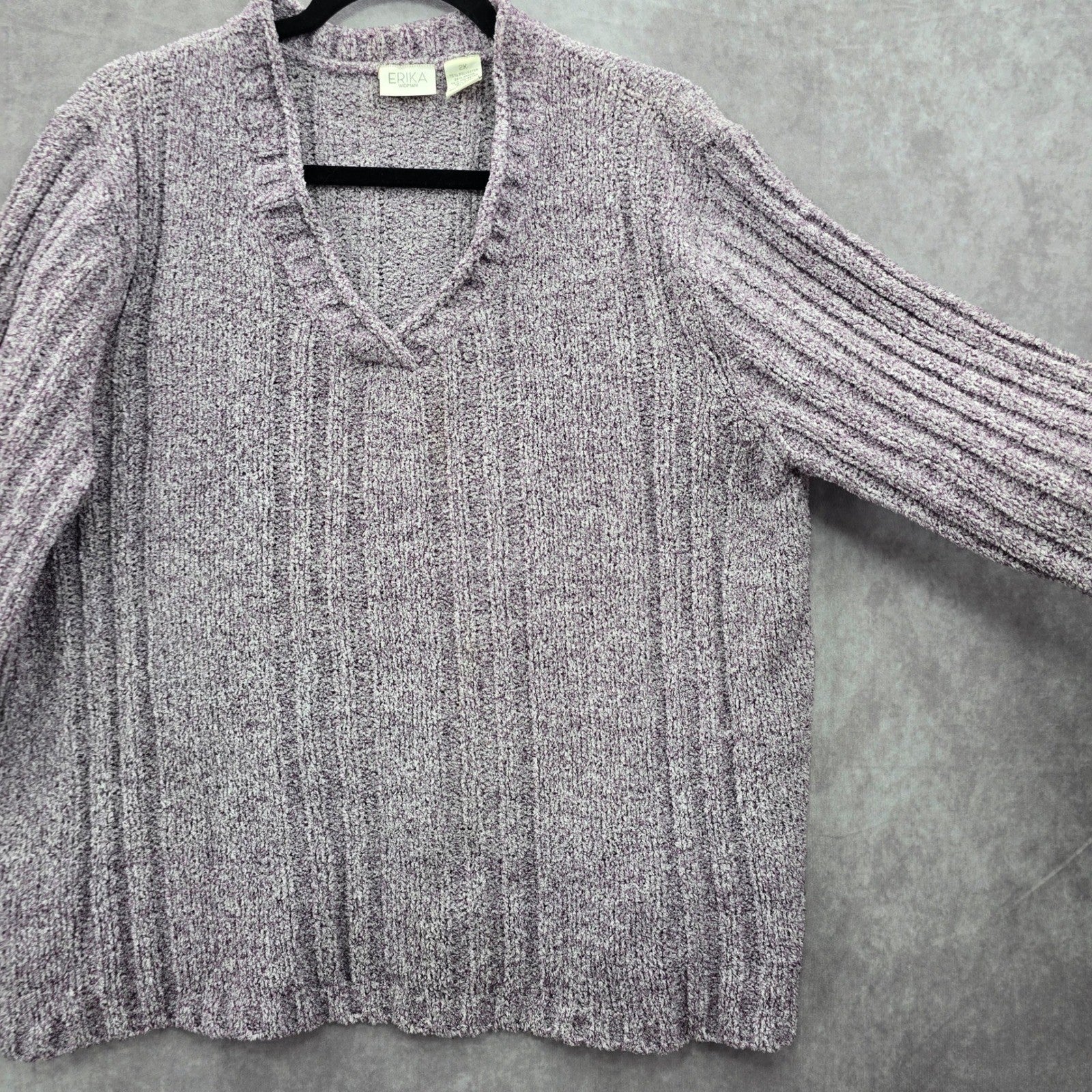 Erika Purple Chunky Oversized Ribbed Pullover Soft Y2K Chenille Sweater Plus 2X