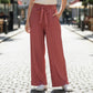 Pink Stripe Belted Wide Leg Boho Pull On Straight Leg Trousers Pant S Small