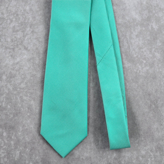 Countess Mara Green Silver Checker Weave Stripe Geometric Mens Neck Tie NWOT