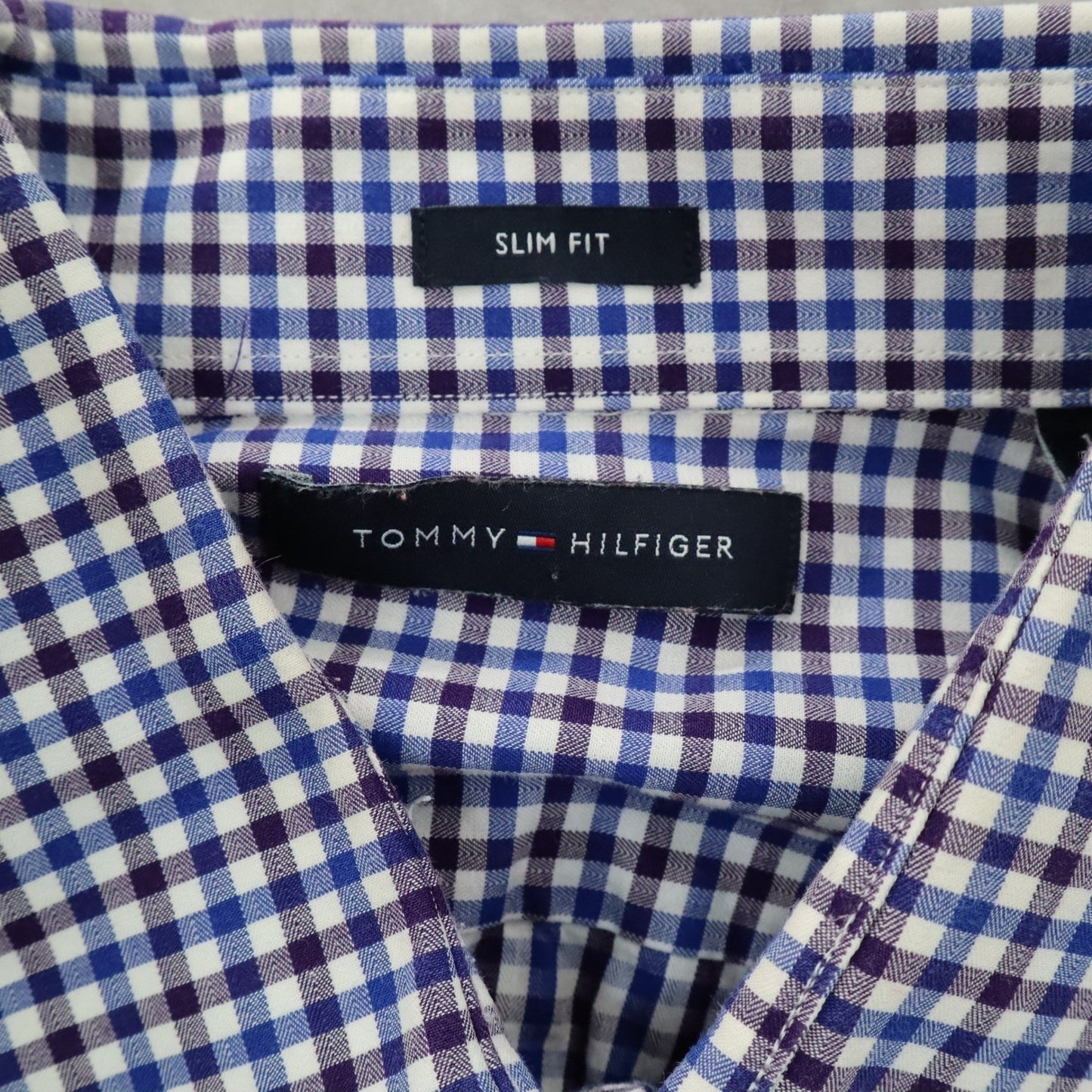Tommy Hilfiger Blue Plaid Button Down Cotton Dress Slim Fit Shirt Mens Large