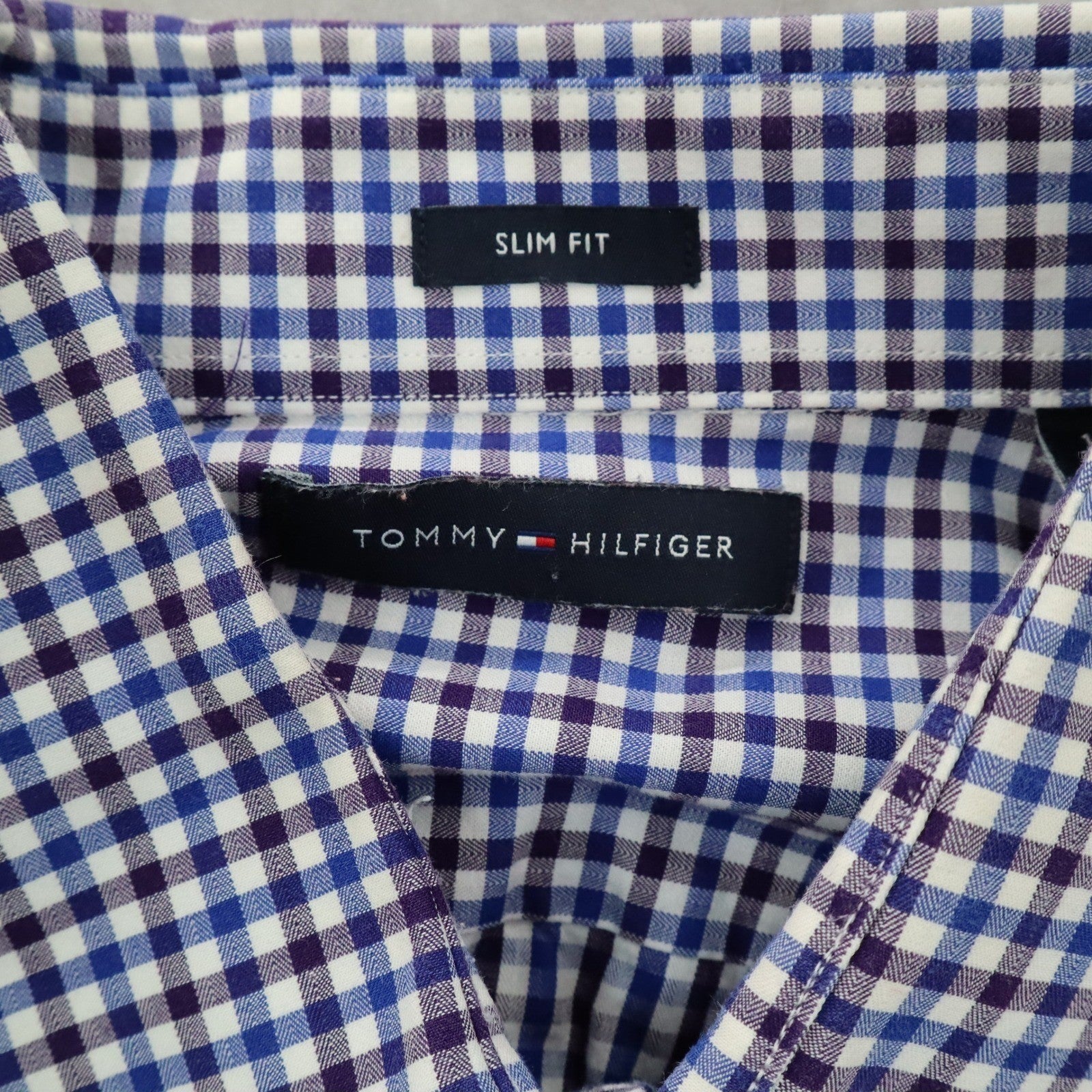 Tommy Hilfiger Blue Plaid Button Down Cotton Dress Slim Fit Shirt Mens Large