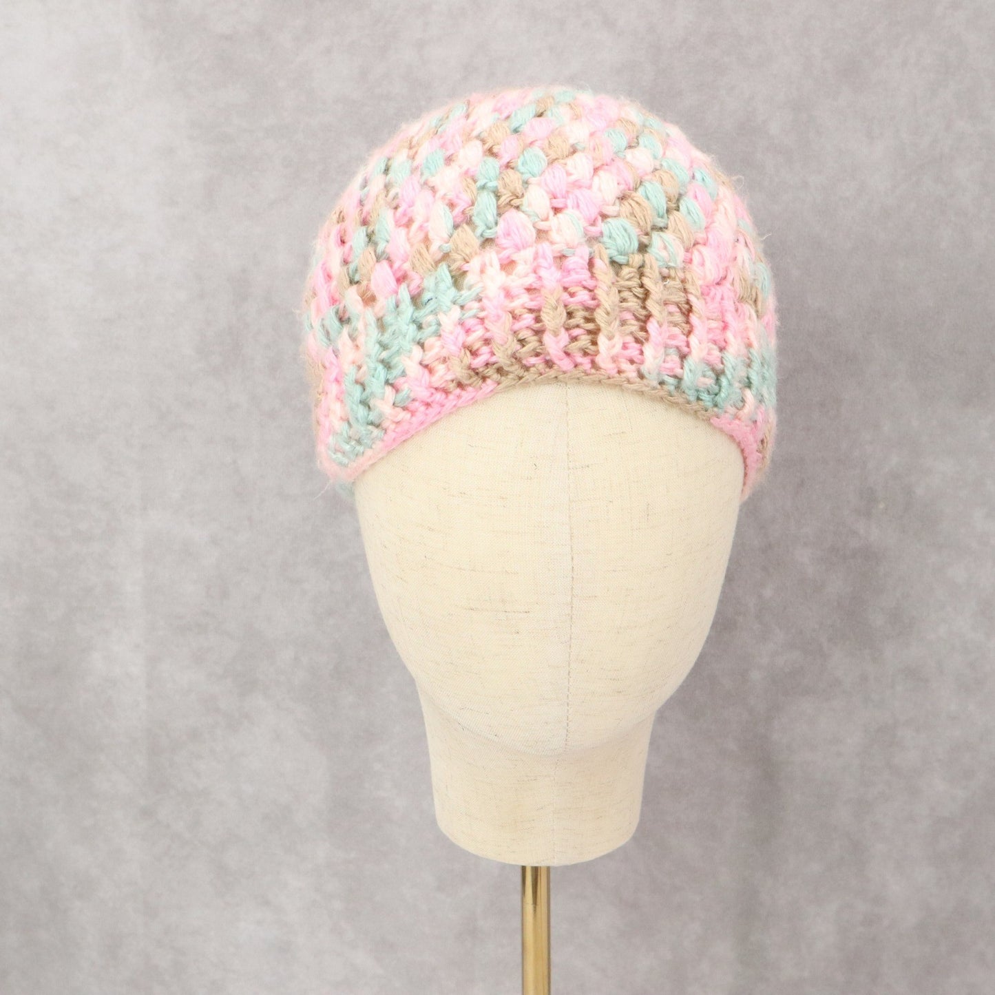 Pink Crochet Cable Knit Y2K Vintage Cottage Cozy Beanie Cap Hat OS