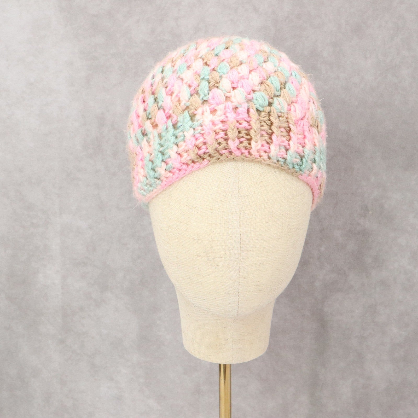 Pink Crochet Cable Knit Y2K Vintage Cottage Cozy Beanie Cap Hat OS