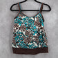 Kim Rogers Brown Blue Floral Swim Tropical Beach Boho Tankini Top S Small