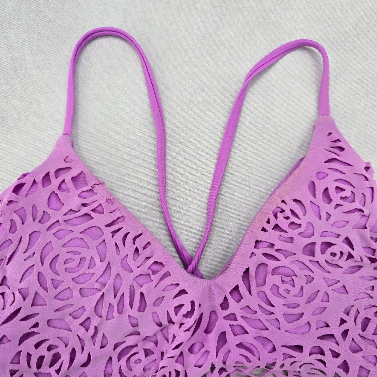 Xhilaration Purple Boho Crisscross Cutout Floral Bikini Bra Swim Top S Small