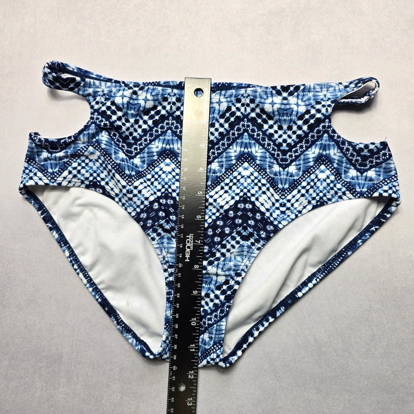 No Boundaries Blue Geometric Cutout Swim Beach Cheeky Bikini Bottom Large