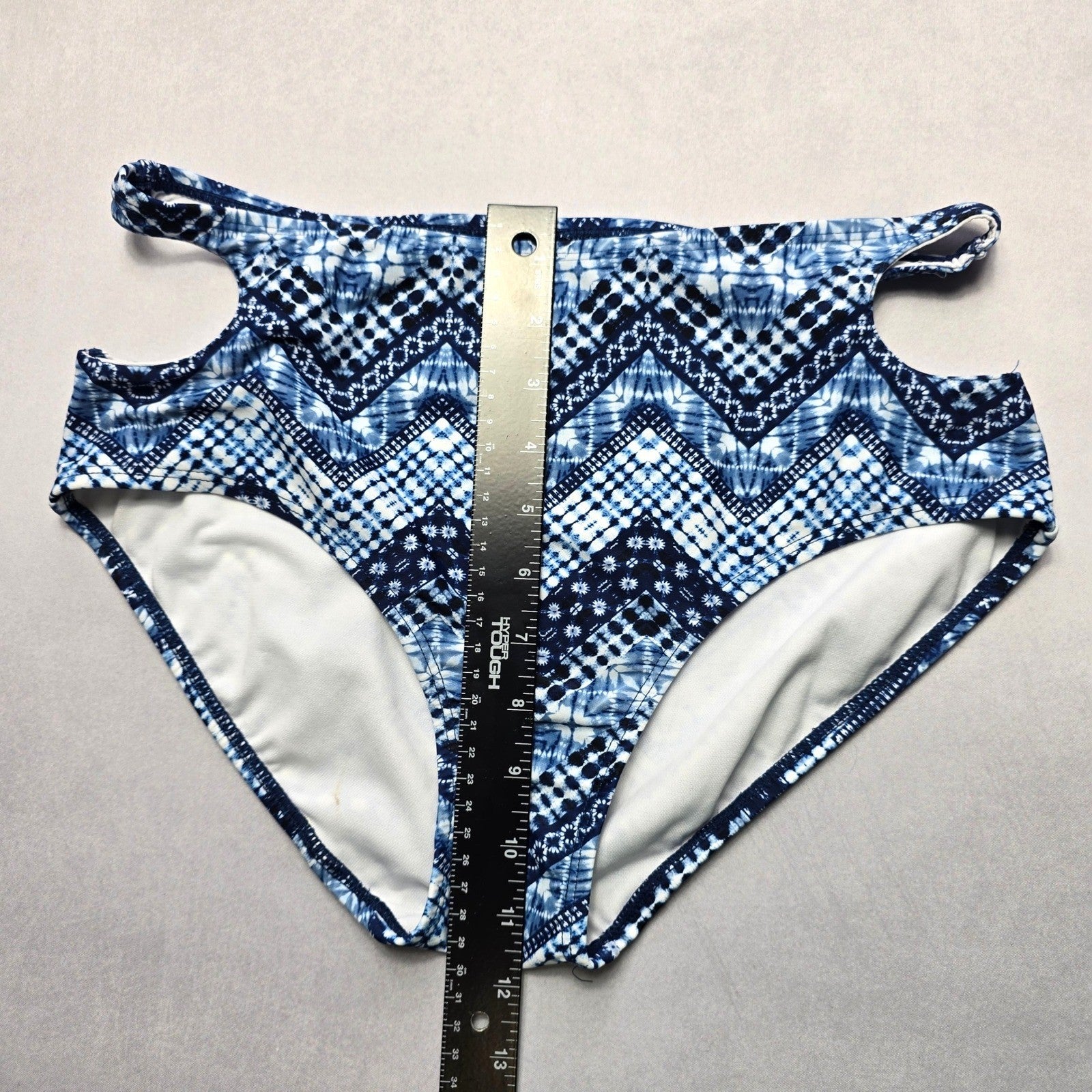 No Boundaries Blue Geometric Cutout Swim Beach Cheeky Bikini Bottom Large