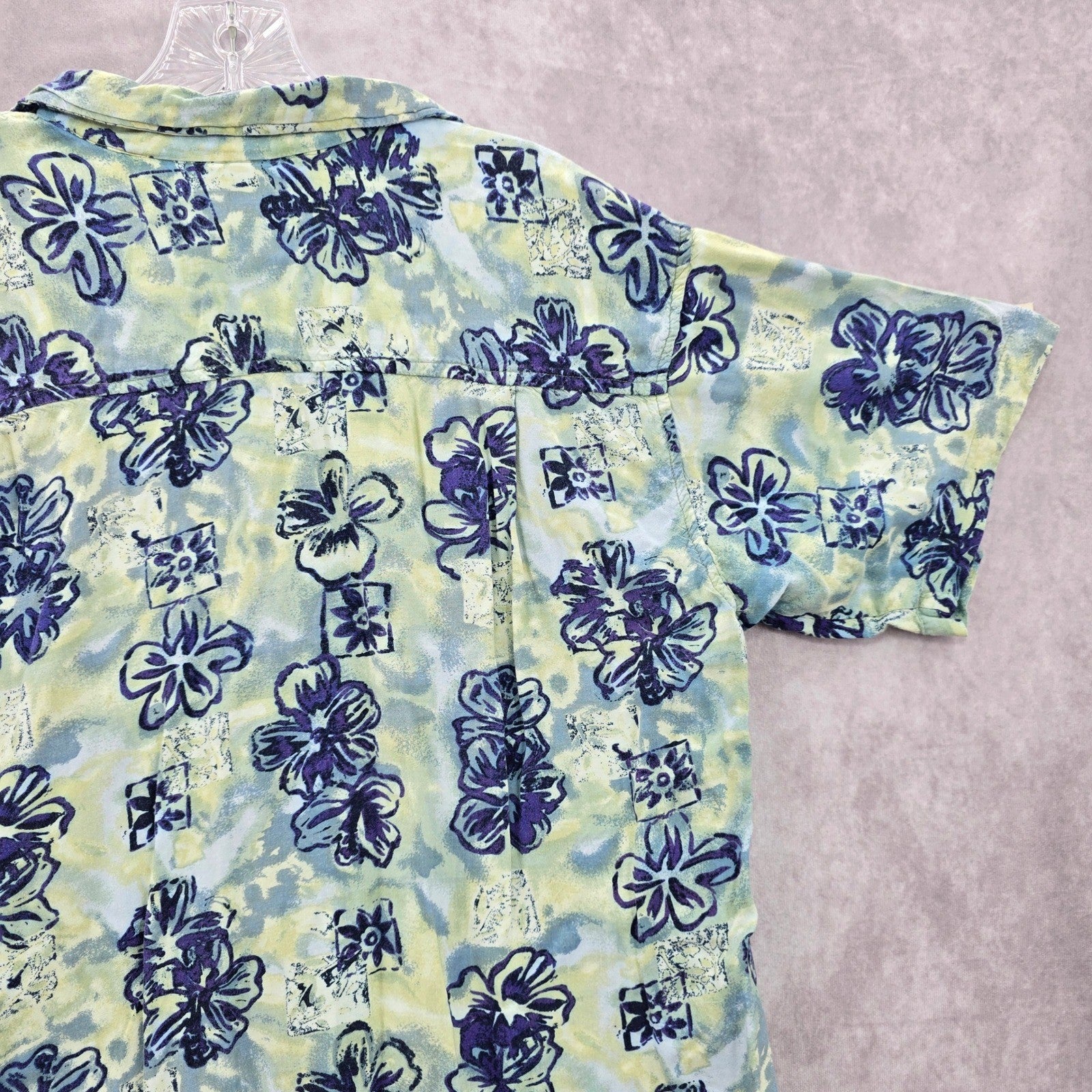 Address Unknown Green Palm Tropical Surf Island Vintage Relax Hawaiian Shirt L