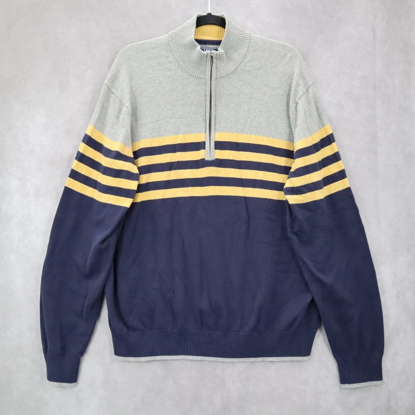 Izod Blue Pull Over Half Zip Long Sleeve Stripe Mock Neck Sweater XL Extra Large