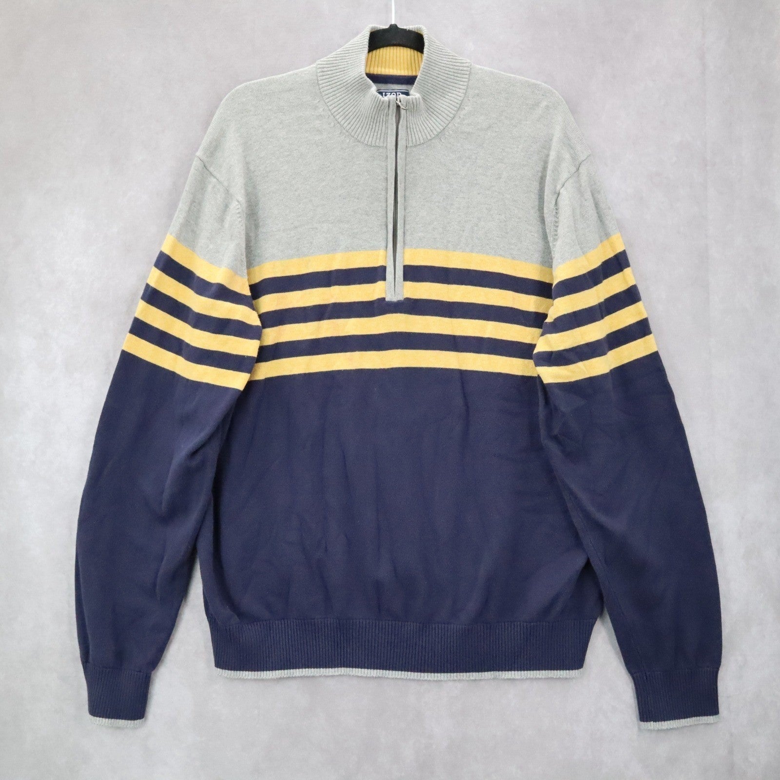 Izod Blue Pull Over Half Zip Long Sleeve Stripe Mock Neck Sweater XL Extra Large