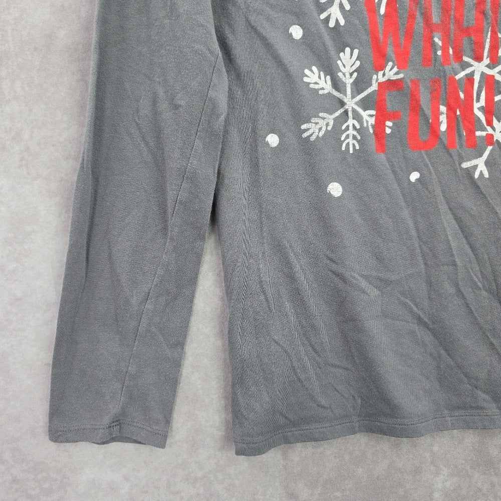 Gray Snow Flake Christmas Holiday Oh What Fun Cozy Winter Print Top Medium