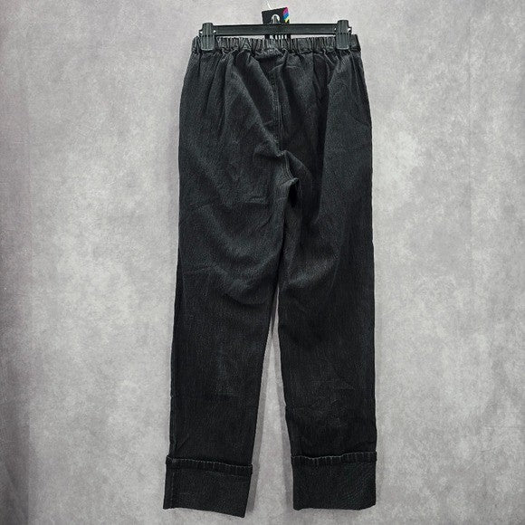 Diane Gilman Black Pull On Straight Classic Elastic Denim Pants Jean M Medium