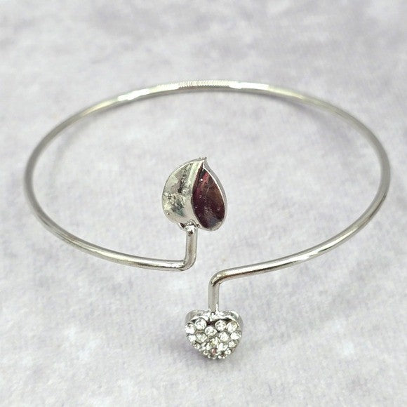 Silver Slim Heart Leaf Circle Cuff Bracelet Boho Retro Fashion Jewelry JB2-73