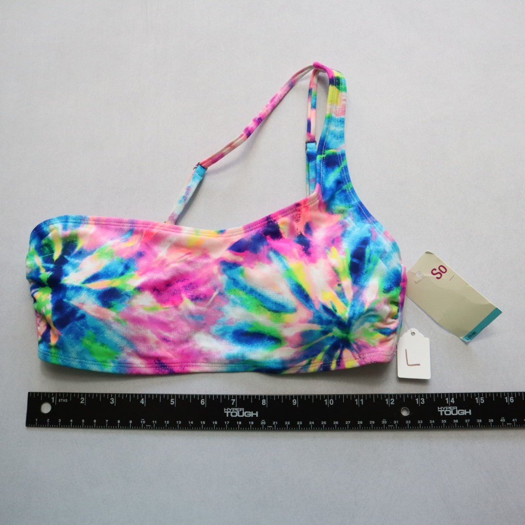 SO Pink Multi One Shoulder Padded Tie Dye Swim Bra Beach  Bikini Top L Large