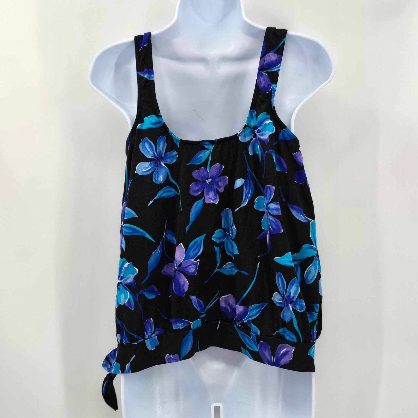 Le Cove Black Blue Flower Tankini Swimsuit Swimwear Halter Top Bathing Size 12