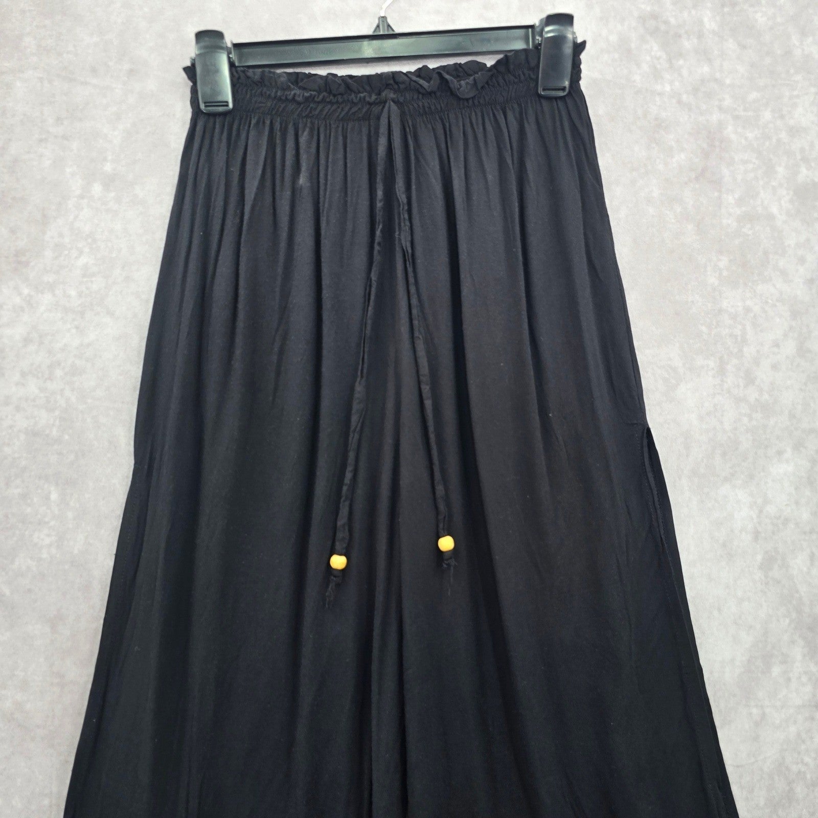 Black Wide Split Flowy Straight Beach Vacation Lounge 90s Pullon Boho Pants XS