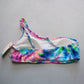SO Pink Multi One Shoulder Padded Tie Dye Swim Bra Beach  Bikini Top L Large