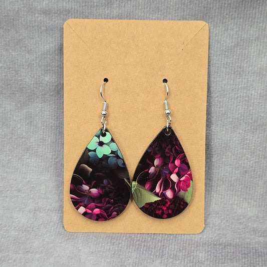 Black Teardrop Floral Hook Handmade Earring JB1E7