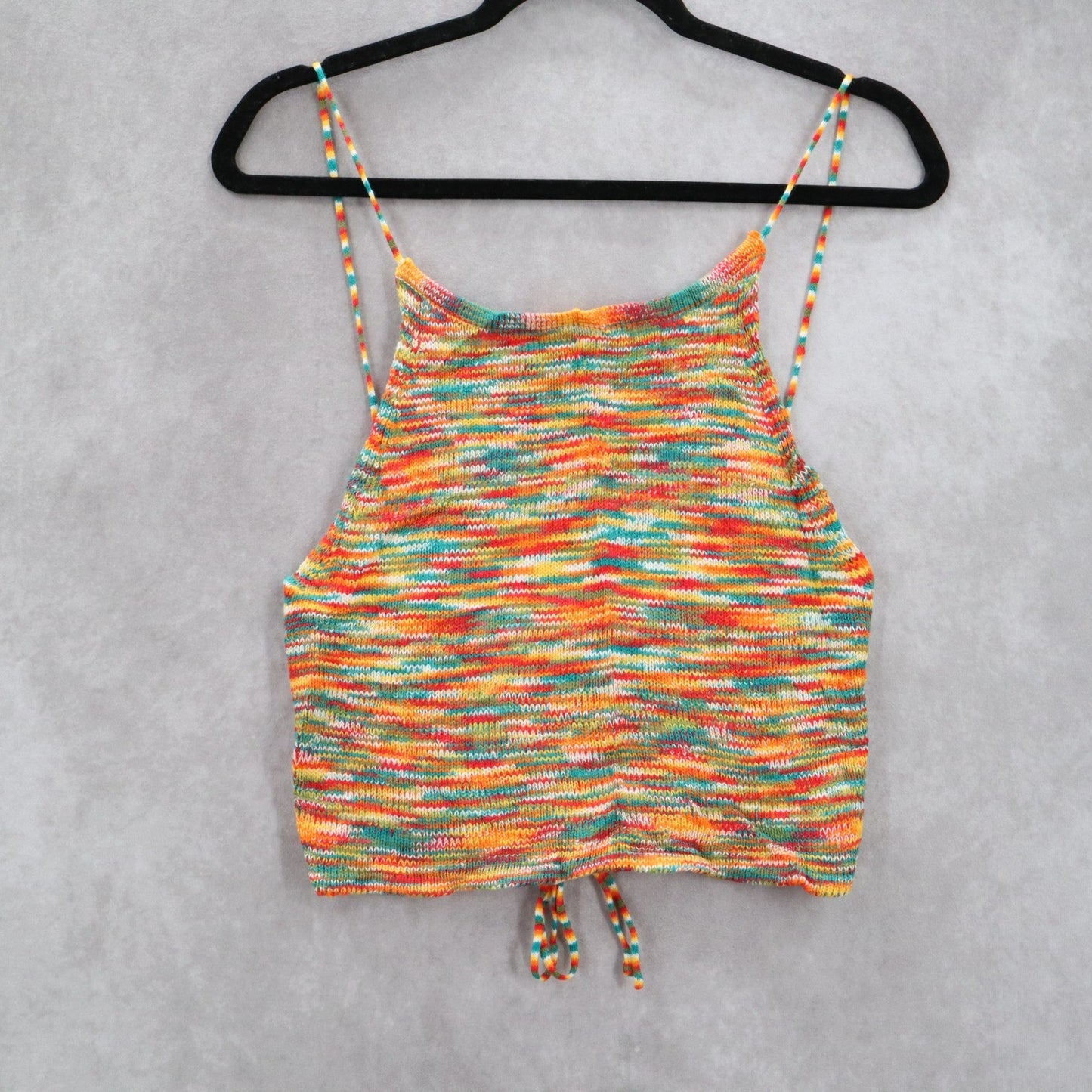 Orange Knit Multicolor Open Back Crop Tie Boho Stretch Y2K VTG Top M Medium
