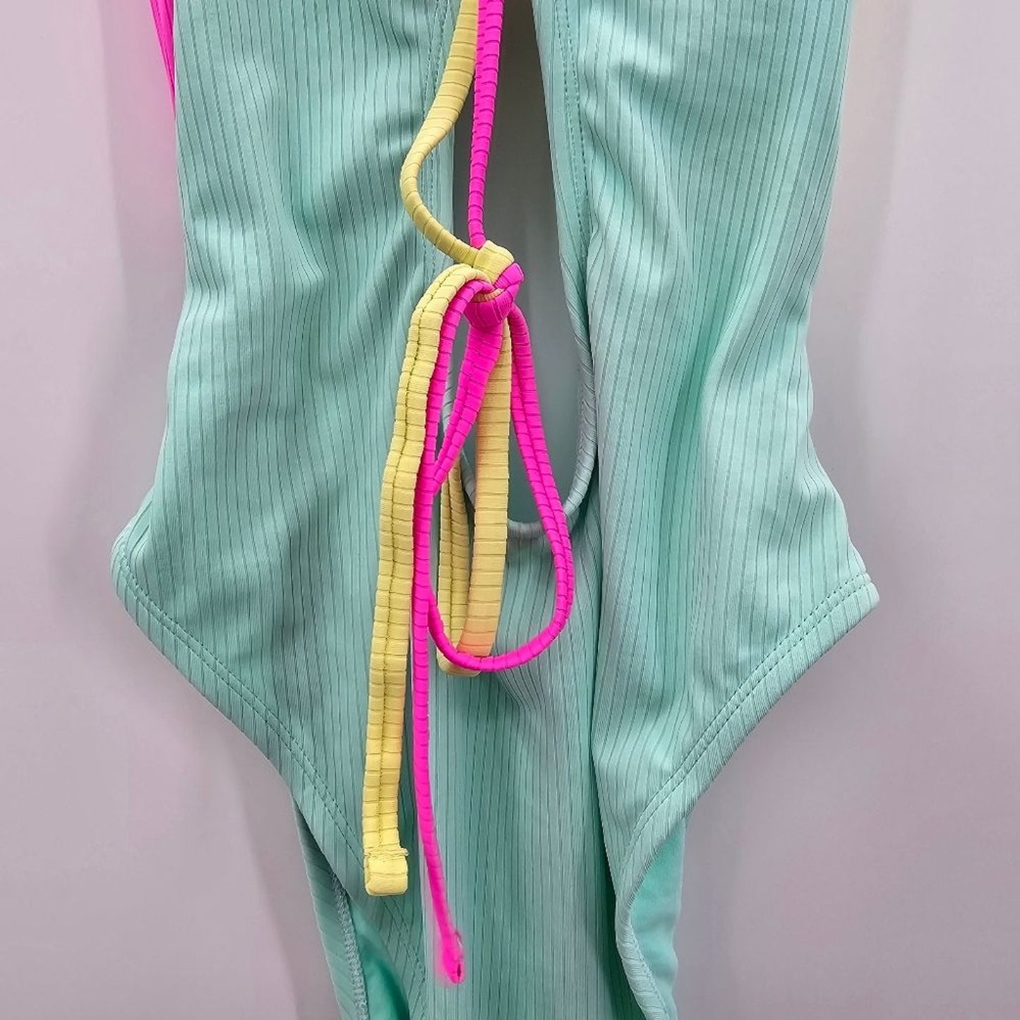 Xhilaration Pink Yellow Blue One Piece Cutout Bathing Suit Swimwear Large