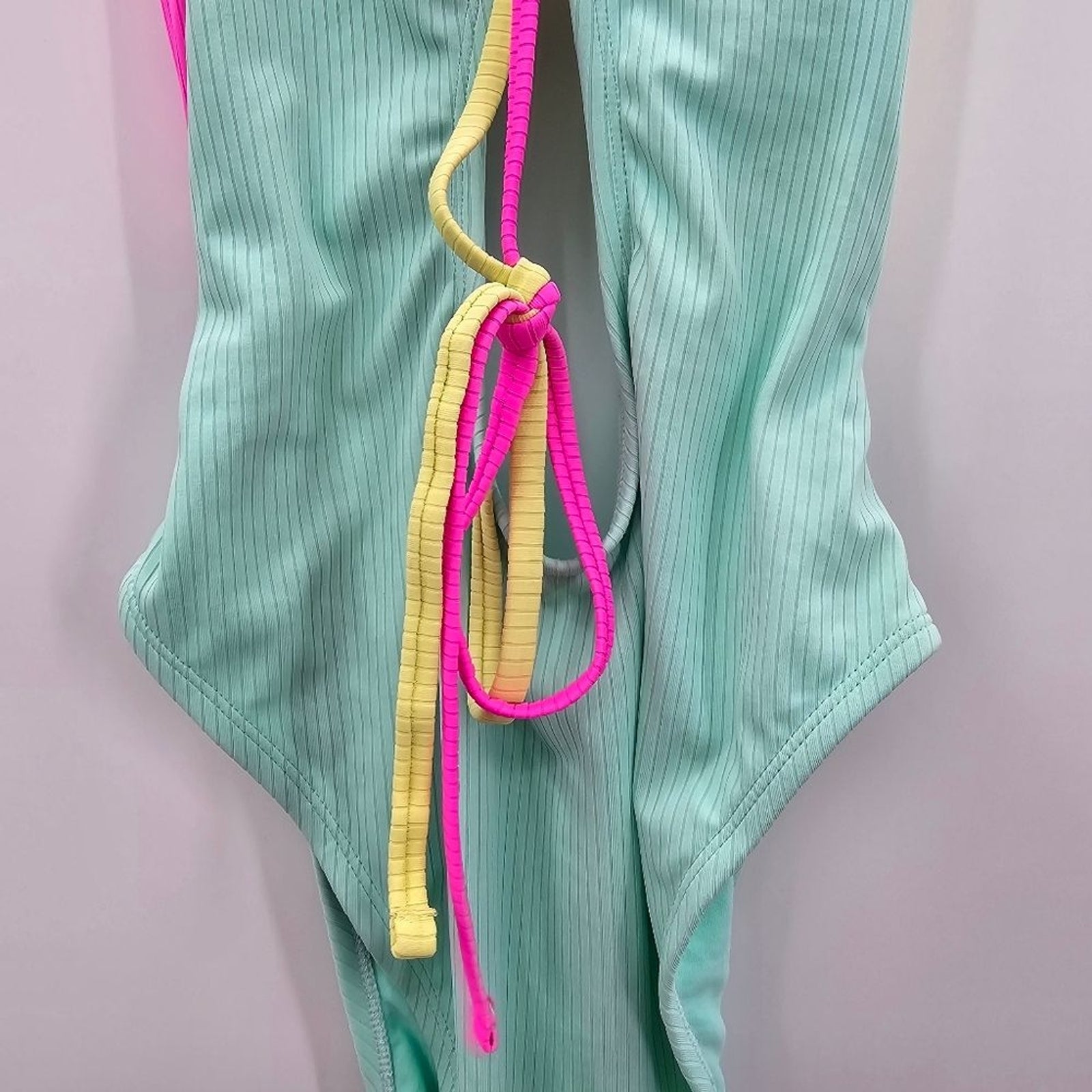Xhilaration Pink Yellow Blue One Piece Cutout Bathing Suit Swimwear Large