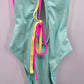 Xhilaration Pink Yellow Blue One Piece Cutout Bathing Suit Swimwear Large