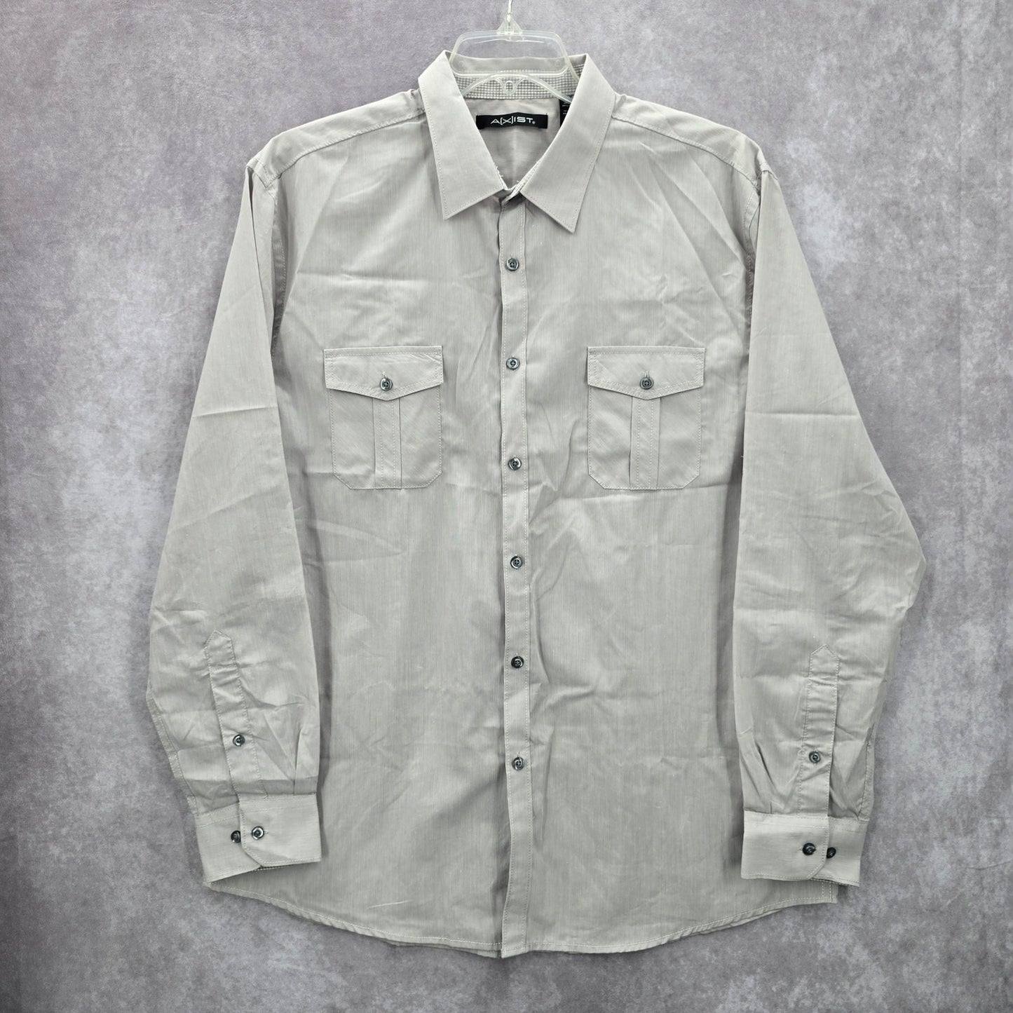 Axist Gray Button Down Western Work Casual Stripe Long Sleeve Dress Shirt XL