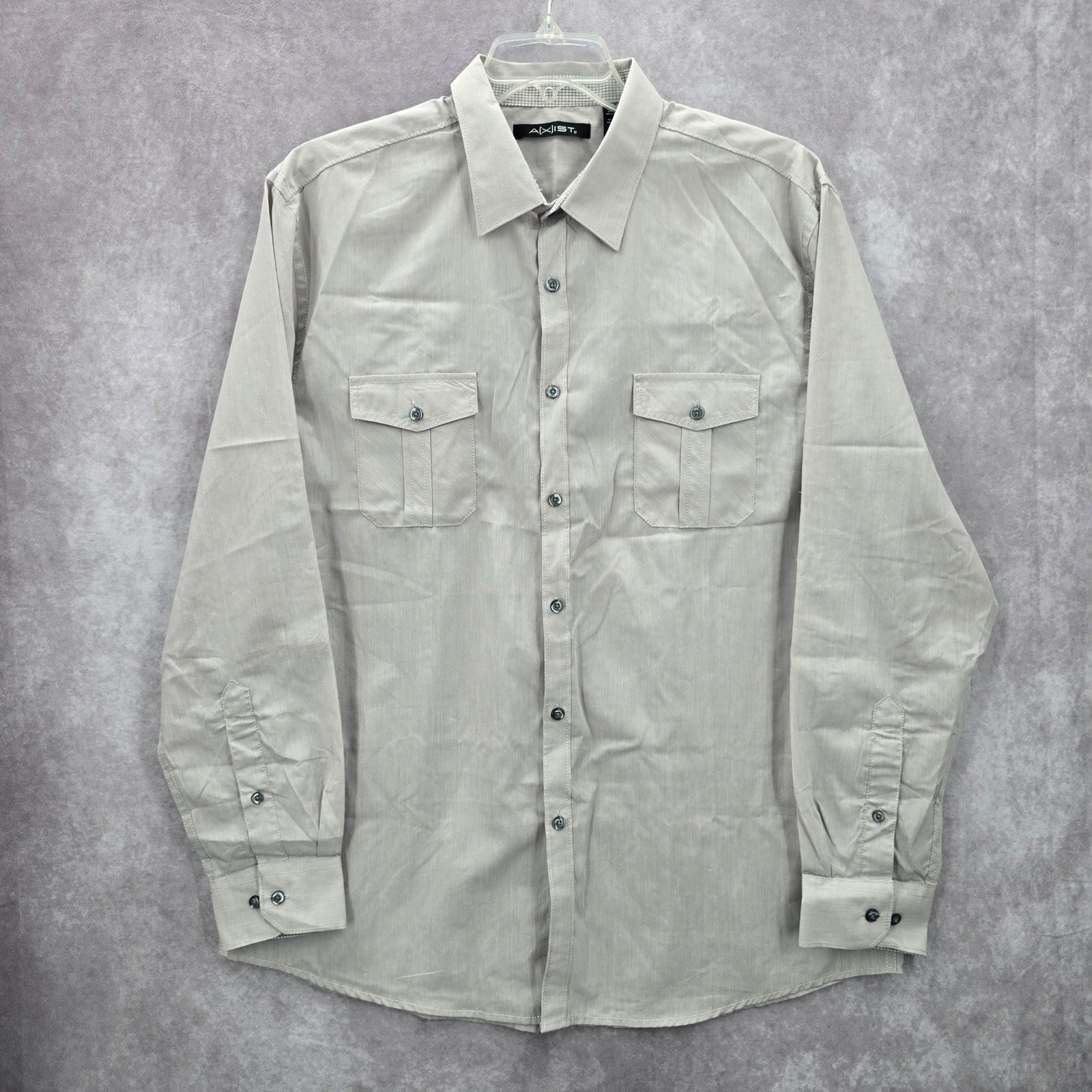 Axist Gray Button Down Western Work Casual Stripe Long Sleeve Dress Shirt XL