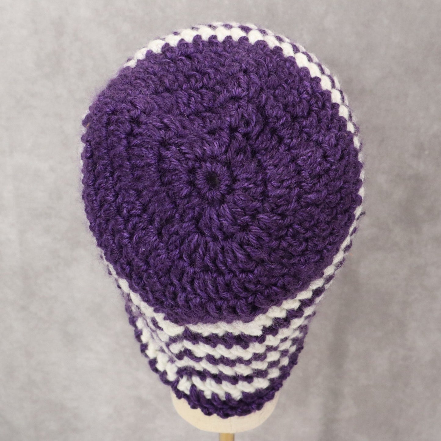 Purple Chevron Multi Color Crochet Cable Knit Y2K Vintage Cottage Beanie Cap Hat