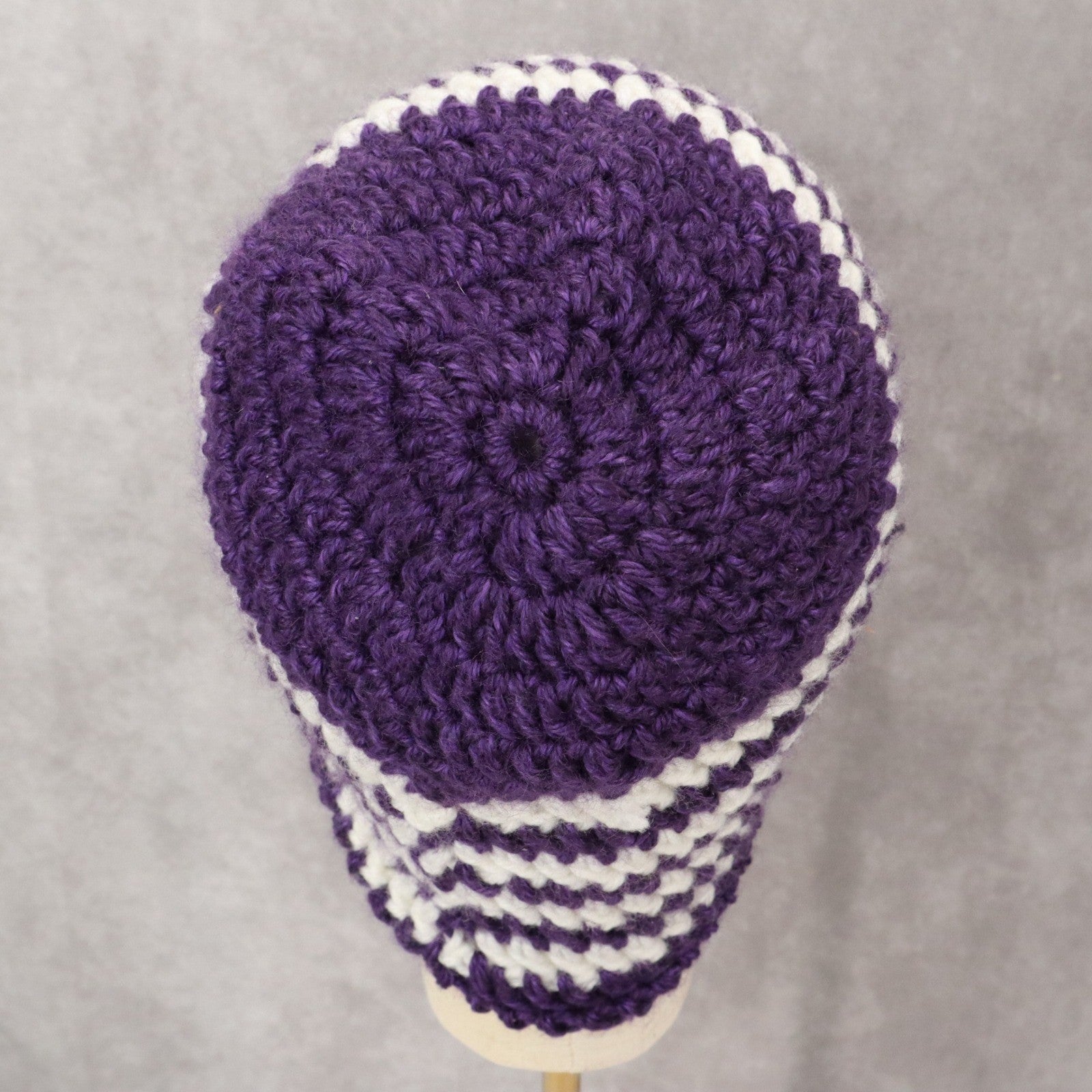 Purple Chevron Multi Color Crochet Cable Knit Y2K Vintage Cottage Beanie Cap Hat