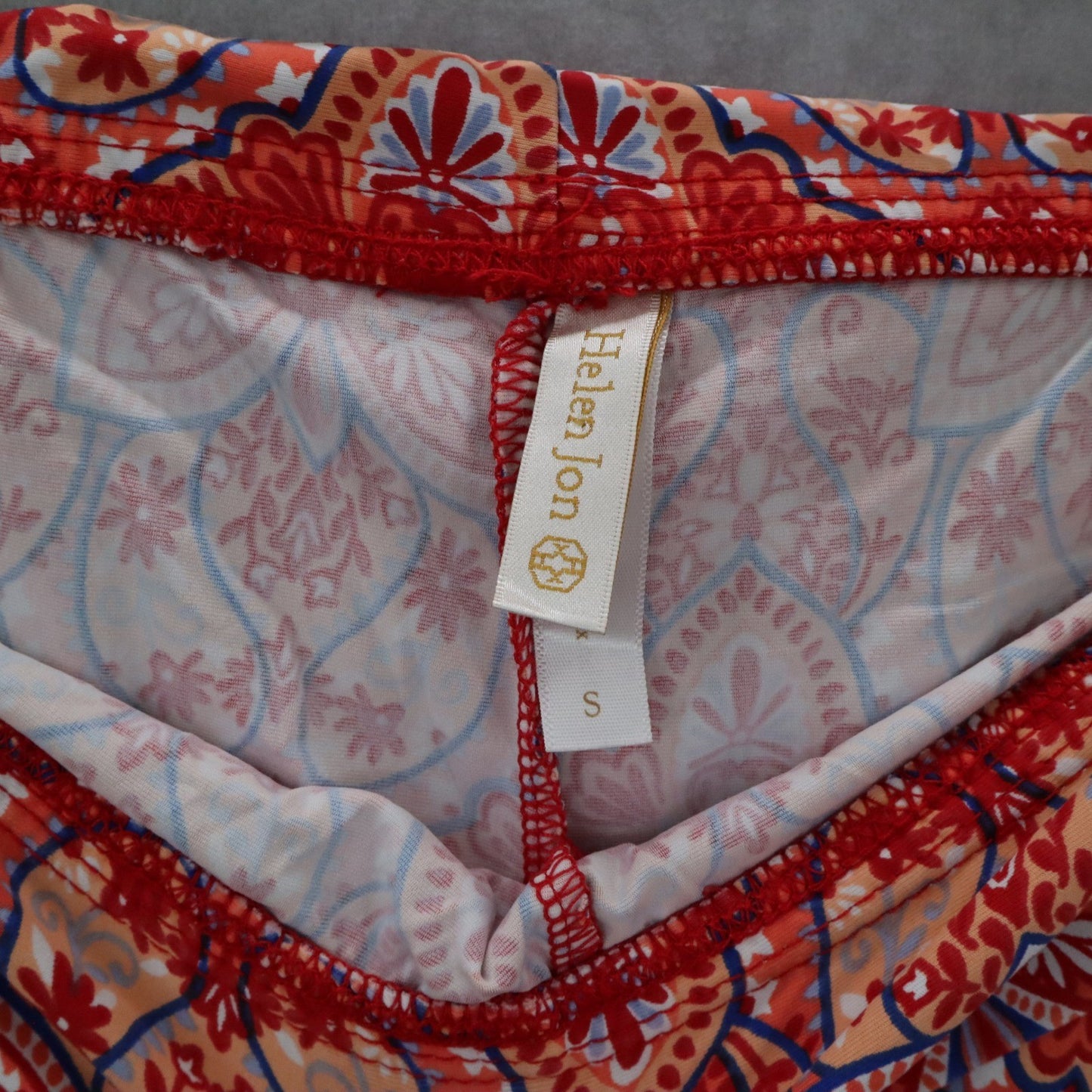 Helen Jon Red Floral Stretch Boho Wide Leg Trouser Paisley Pants S Small