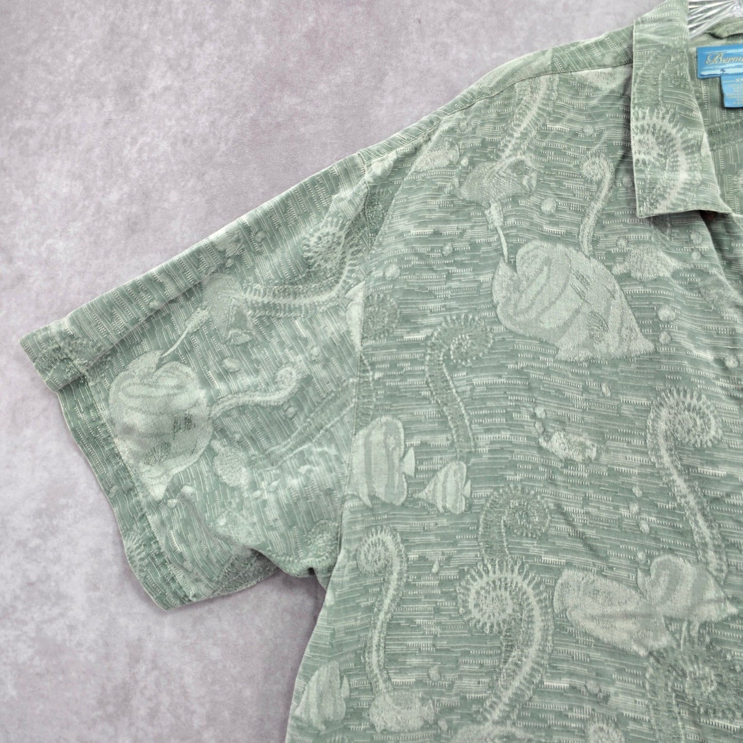 Bermuda Bay Green Tropical Surf Island Vintage Cotton Relax Hawaiian Shirt XXL