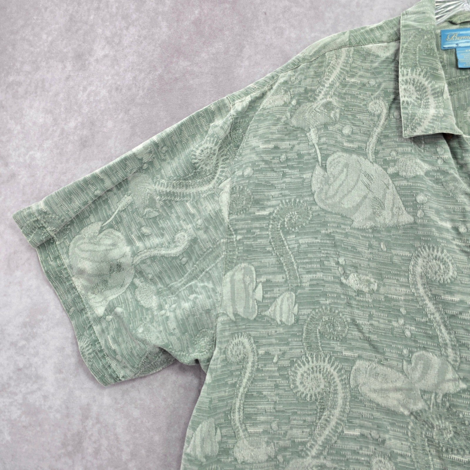 Bermuda Bay Green Tropical Surf Island Vintage Cotton Relax Hawaiian Shirt XXL