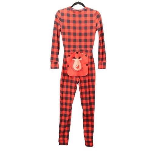 Chicme Red Buffalo Checker Reindeer Merry Christmas Adult Jumpsuit Pajamas Small