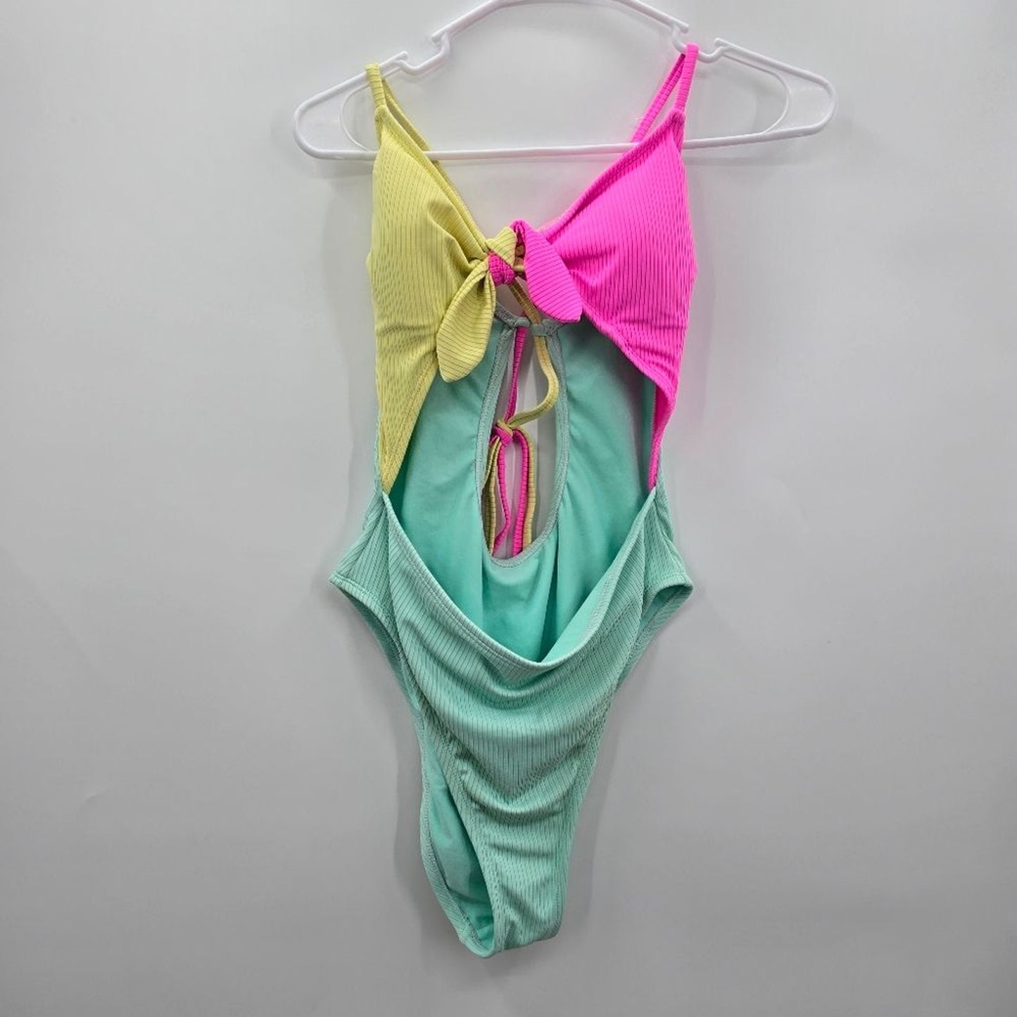 Xhilaration Pink Yellow Blue One Piece Cutout Bathing Suit Swimwear Large