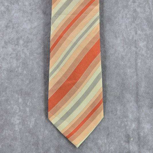 Van Heusen Orange Gray Stripe 100% Silk Geometric Repp Men's Neck Tie NWOT